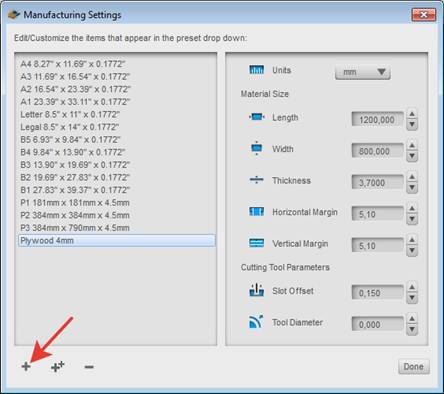 Рис.4. Задание параметров рабочего материала и инструмента